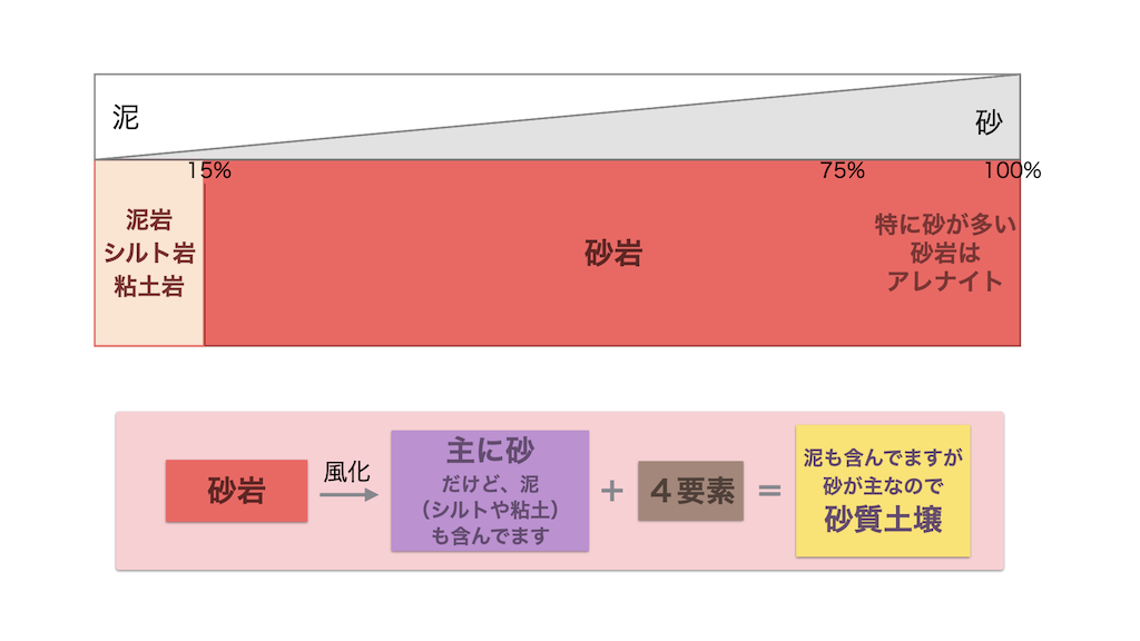 砂岩にもシルトや粘土は含まれていて、グラデーションになっています。